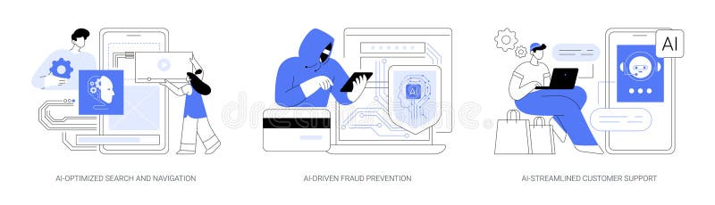 AI in online shopping abstract concept vector illustrations. stock illustration