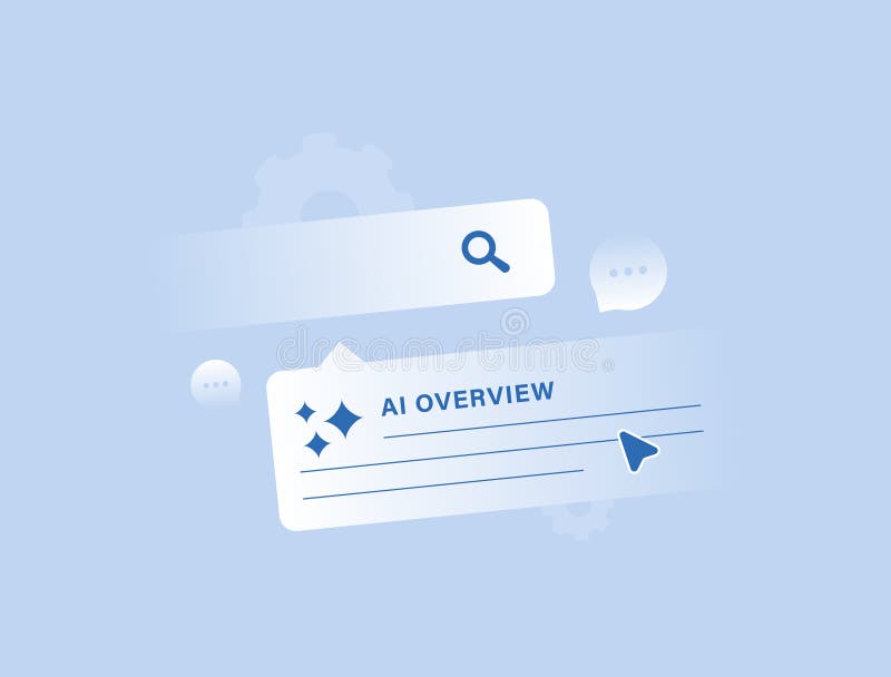 AI overviews concept improving generative search experience with summarized answers, contextual understanding. Reliable vector illustration