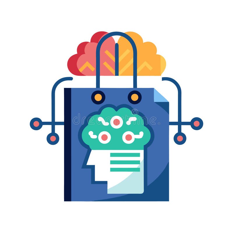 AI Powered Brain Shopping : Învățare inovatoare Gândire profundă Concept de comerț inteligent vector illustration