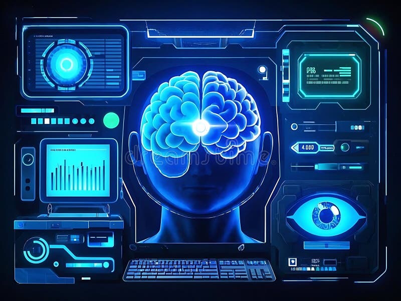 AI-Powered Cyber Security Data Protection System security AI, neural networks, hacking protection royalty free illustration