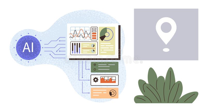 AI-Powered Data Visualization with Geolocation and Analytics Dashboard Elements royalty free illustration