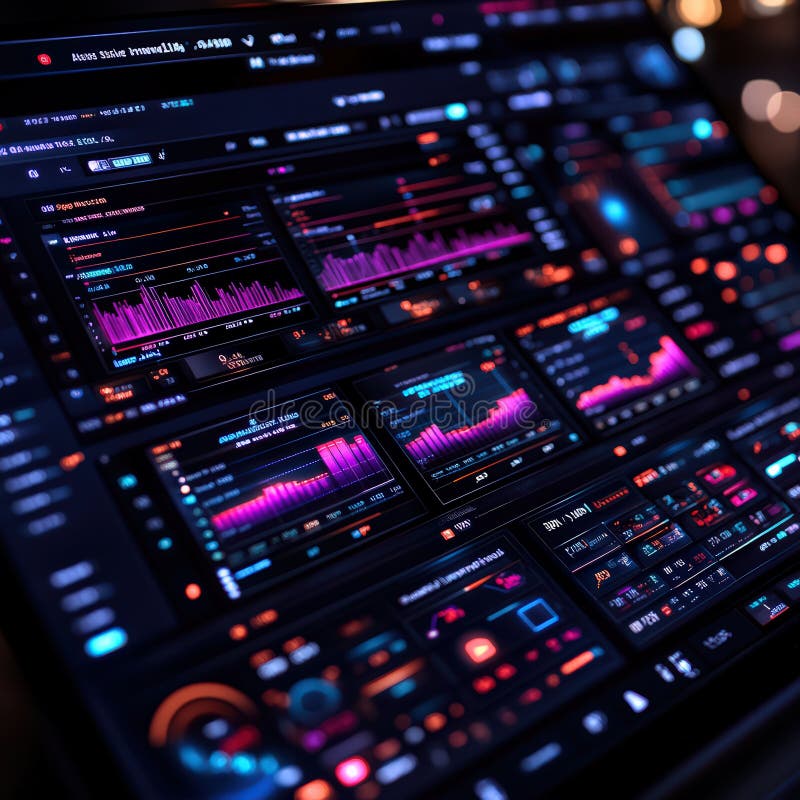 AI-powered financial analytics dashboard with stock market trends. stock illustration