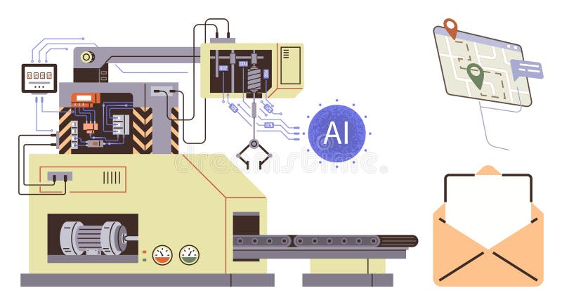 AI-Powered Logistics Automation with Robotics and Real-Time Location Tracking stock illustration
