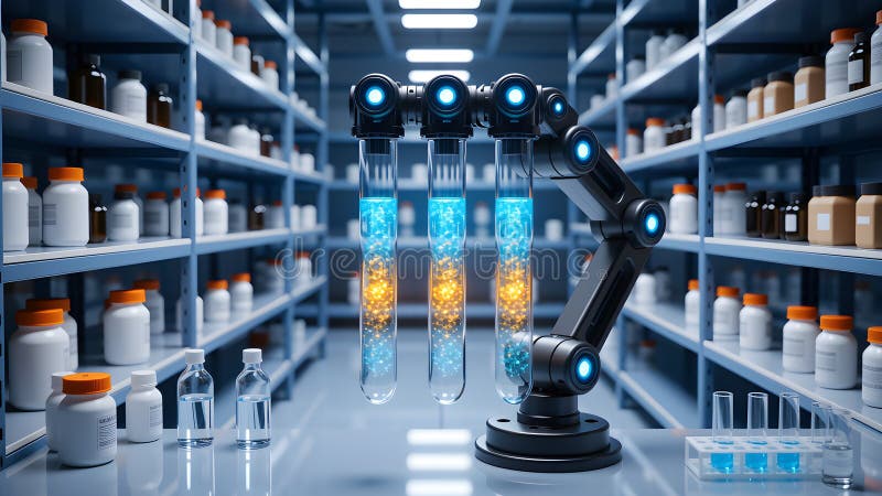 AI-Powered Precision Lab: Illuminating Scientific Breakthroughs with Robotic Innovation vector illustration