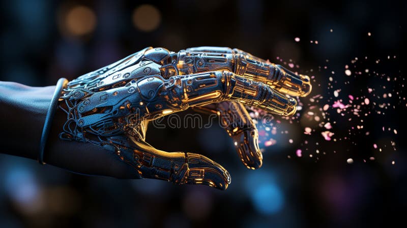 AI-powered robotic hand with neural network visualization for deep learning and automation technology vector illustration