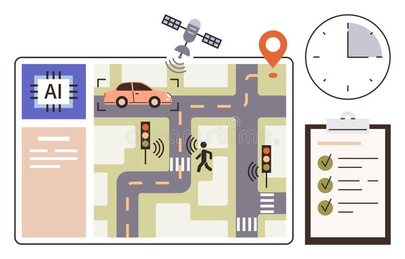 AI-Powered Traffic Management System with Autonomous Navigation and Planning Interface royalty free illustration