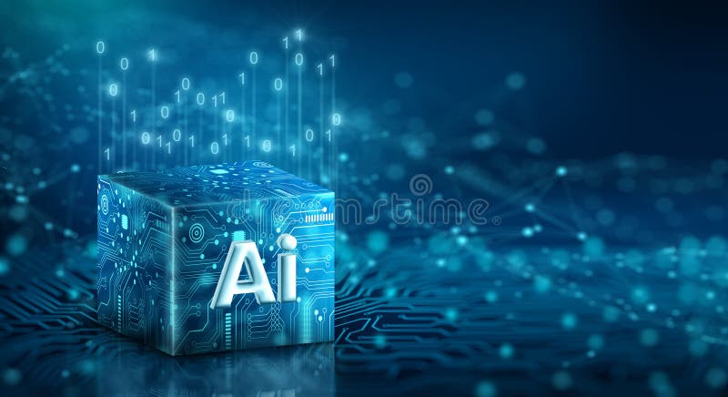 Ai Processor chip of Cube Technology. Artificial intelligence learnability Concept stock illustration