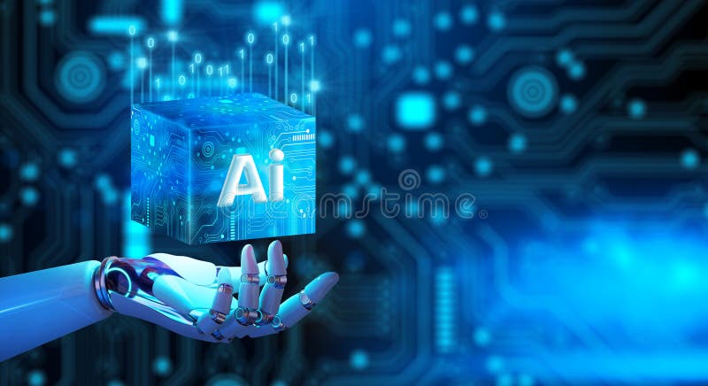 Ai Processor chip of Cube Technology. Artificial intelligence learnability Concept stock illustration