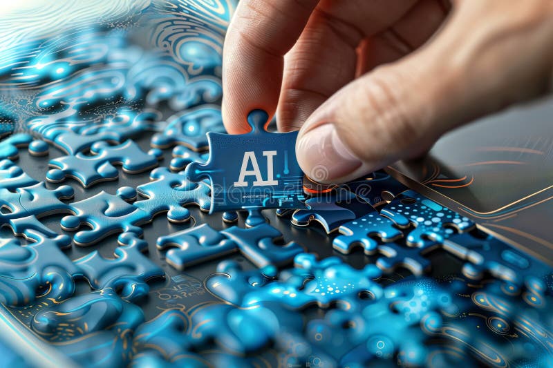 AI Puzzle Piece on Digital Circuit Board, generative ai vector illustration