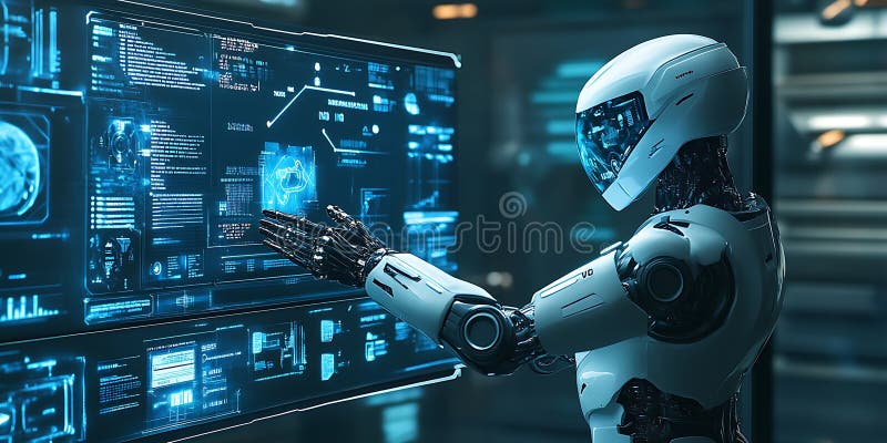 AI Robot Analytics Data Futuristic Technology Image Tło Tapeta ilustracji