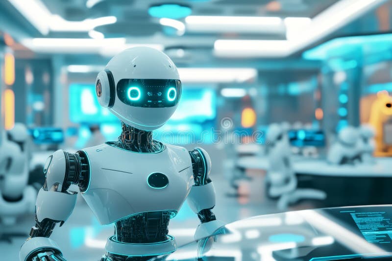 AI Robot in Futuristic Office Environment stock illustration