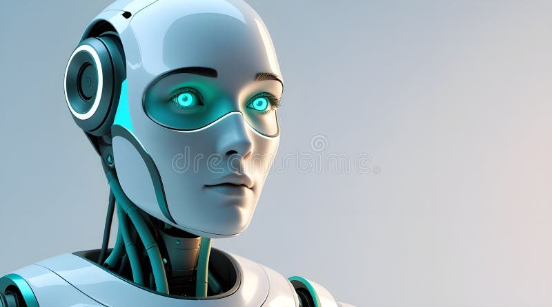 AI Robot Illustration Robotic Portrait Design Futuristic Robot Look ndash AI Generiert. Hoch detaillierter halbkörperfuturistischer AI-Roboter mit kinematischer Beleuchtung auf minimalem weißem oder schwarzem Hintergrund. Ideal für Präsentationen, technisches Branding und professionelle Anwendung. Generierte KI.
