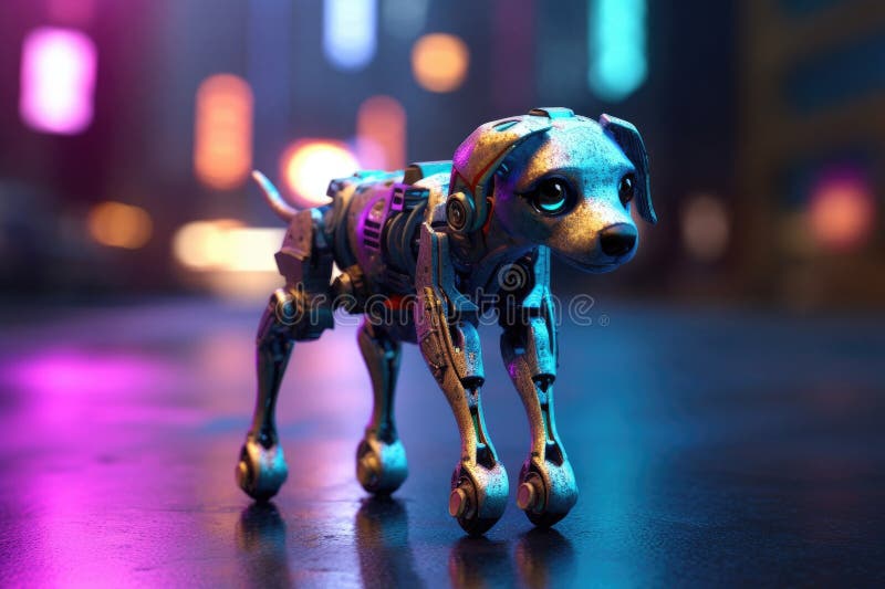 Ai, robotic dog walking. Generative Ai vector illustration