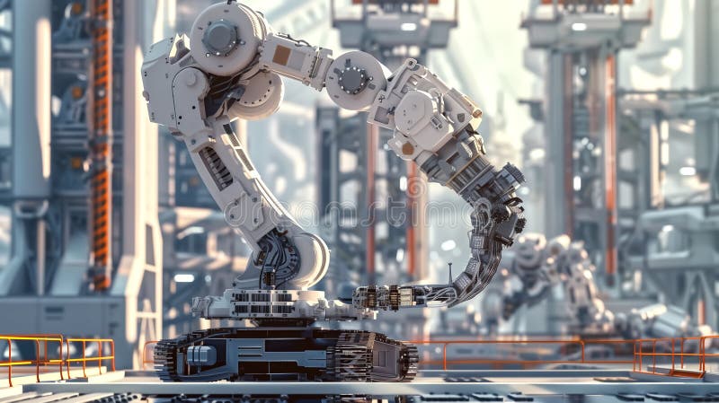 AI Robotic Humandroid Factory 3D Concept: Automated Robot Arm As vector illustration