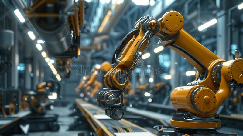 AI Robotic Humandroid Factory 3D Concept: Automated Robot Arm As vector illustration