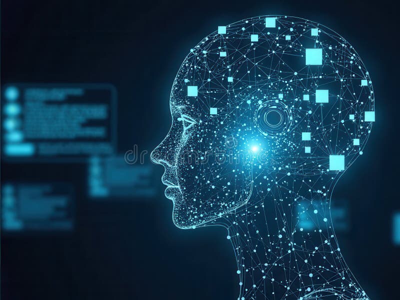 AI tech enhances businesses by processing data, improving decision-making, developing innovative products, automating processes stock illustration