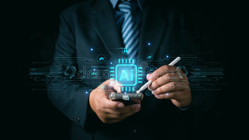 Ai technology, Artificial Intelligence. man using technology smart robot AI, artificial intelligence by enter command prompt for generates something, Futuristic technology transformation. Chat with Ai. Technology smart robot science artificial intelligence stock images, royalty-free photos and pictures