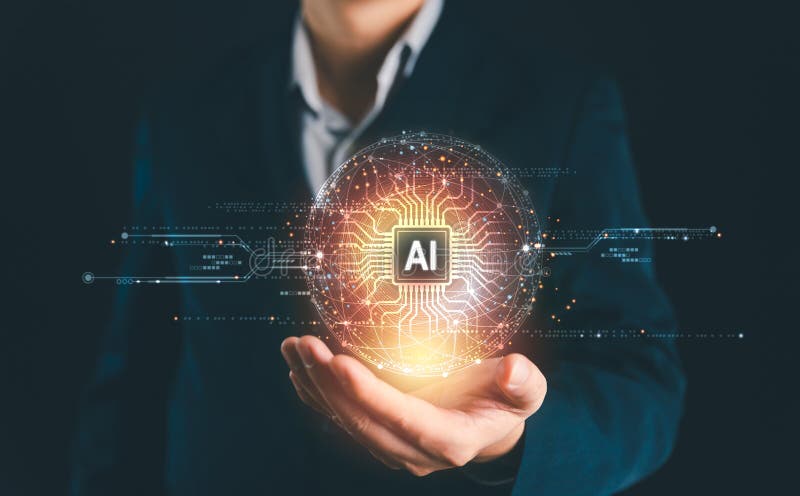 Ai technology concept, Artificial Intelligence. man using technology smart robot AI, Futuristic technology transformation. Chat stock image