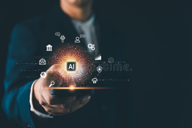 Ai technology concept, Artificial Intelligence. man using technology smart robot AI, Futuristic technology transformation. Chat stock photos