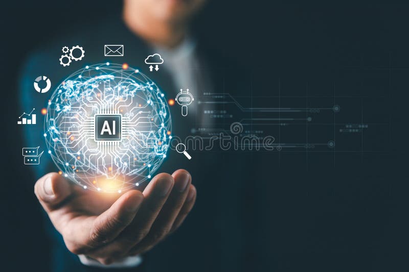 Ai technology concept, Artificial Intelligence. man using technology smart robot AI, Futuristic technology transformation. Chat royalty free stock photo