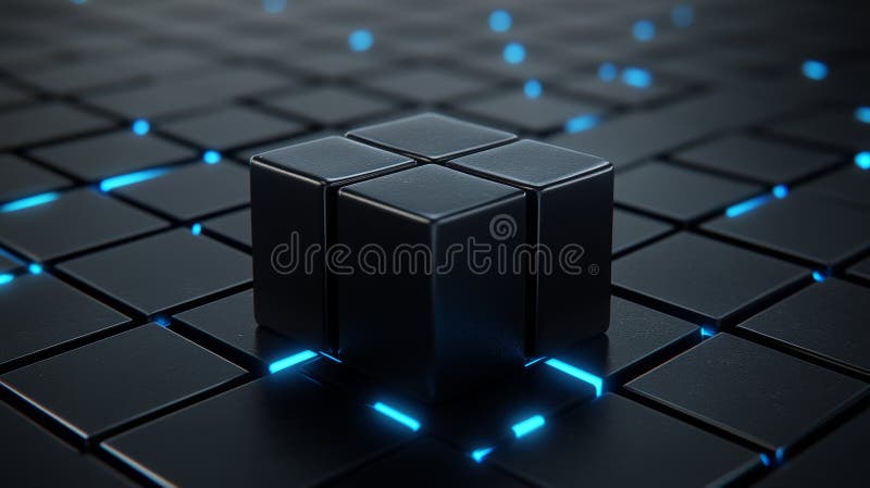 AI technology generates a background from the integration of virtual reality, blockchain, and a neon cube AI generated