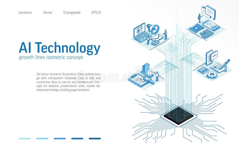 AI technology isometric line icon illustration. Digital data ana royalty free illustration
