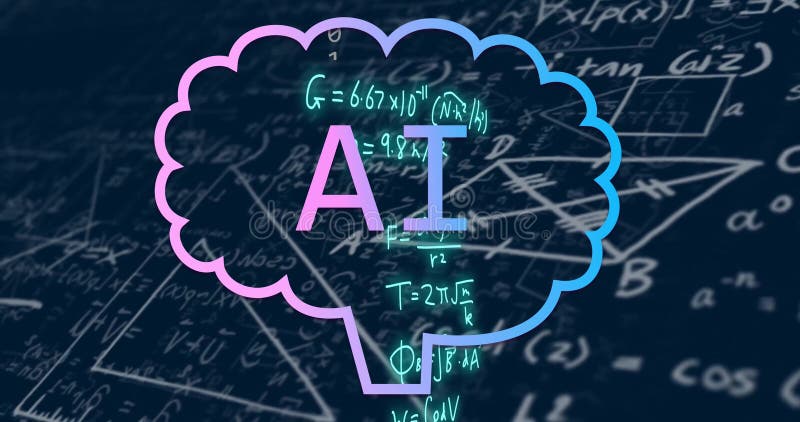 AI Text Inside Brain Shape Over Mathematical Equations Image Stock ...