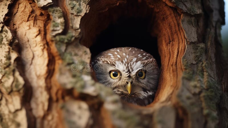 AI creates images of Little owls in a tree, hidden details, vibrant portraits, national geographic photo, cabincore, felinecore, illusion of three-dimensionality. AI creates images of Little owls in a tree, hidden details, vibrant portraits, national geographic photo, cabincore, felinecore, illusion of three-dimensionality