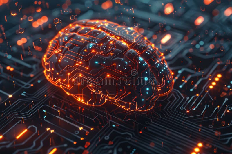AI brain with circuitry symbolizing advanced technology and artificial intelligence royalty free stock images