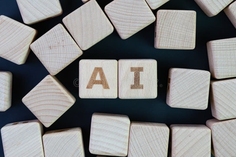 AI, искусственный интеллект или машинное обучение в будущей мировоззренческой доктрине, straggle блоки куба деревянные с некоторы стоковая фотография AI, искусственный интеллект или машинное обучение в будущей мировоззренческой доктрине, straggle блоки куба деревянные с некоторы стоковая фотография