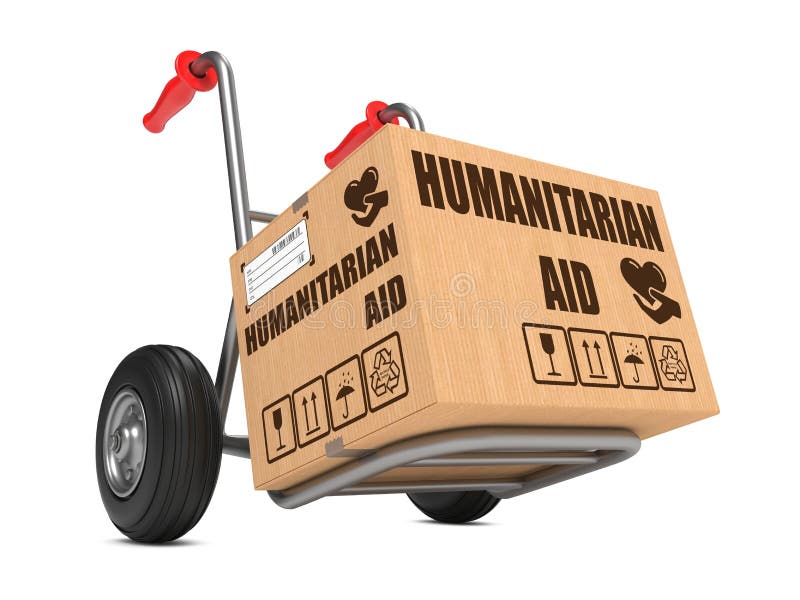 Aide humanitaire - camion de boîte en carton en main.
