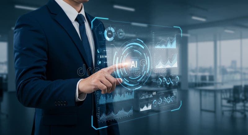 AIDriven datavisualisering för det framtida gränssnittet i det moderna Office. Genererad Ai stock illustrationer