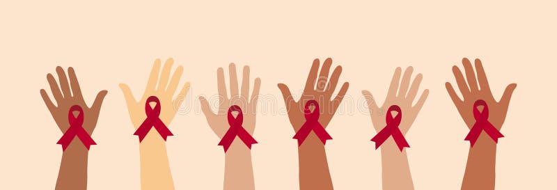 Aids rode konijnen. menselijke handen opgestoken op 1 december. vector