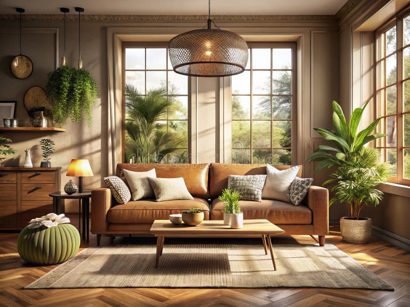 AIGenerated Cozy Living Room Sofa Κανόνας σύνθεσης τρίτων και έμπνευση για τον εσωτερικό σχεδιασμό διανυσματική απεικόνιση