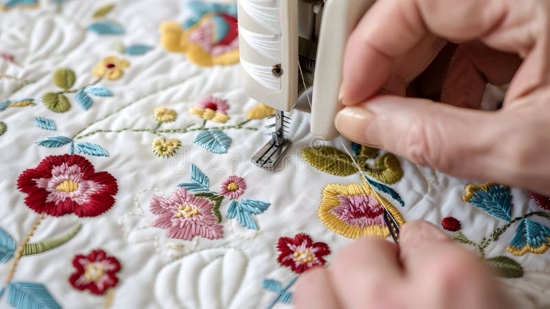 AIGenerated Floral Embroidery royaltyfri bild