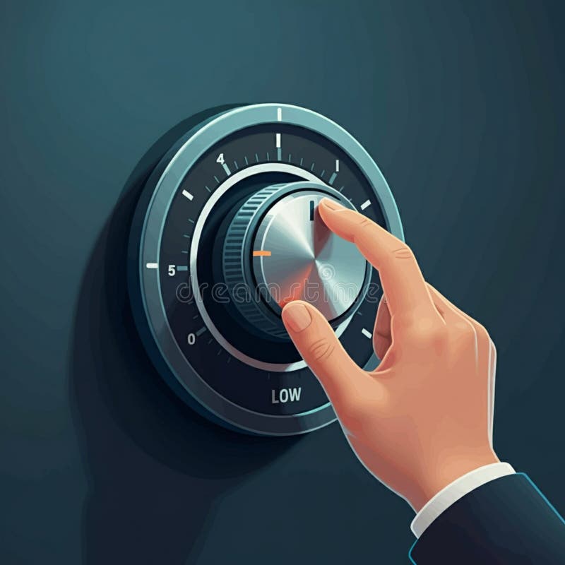 AIGenerated Hand Adjusting Rounded Square Dial with Scale - Teal Grid Background stock illustration
