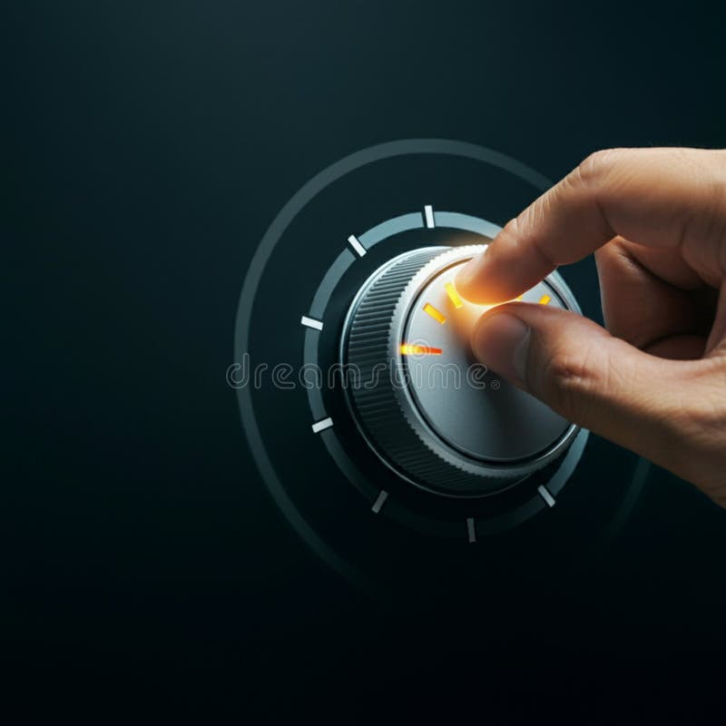 AIGenerated Hand Adjusting Rounded Square Dial with Scale - Teal Grid Background royalty free illustration