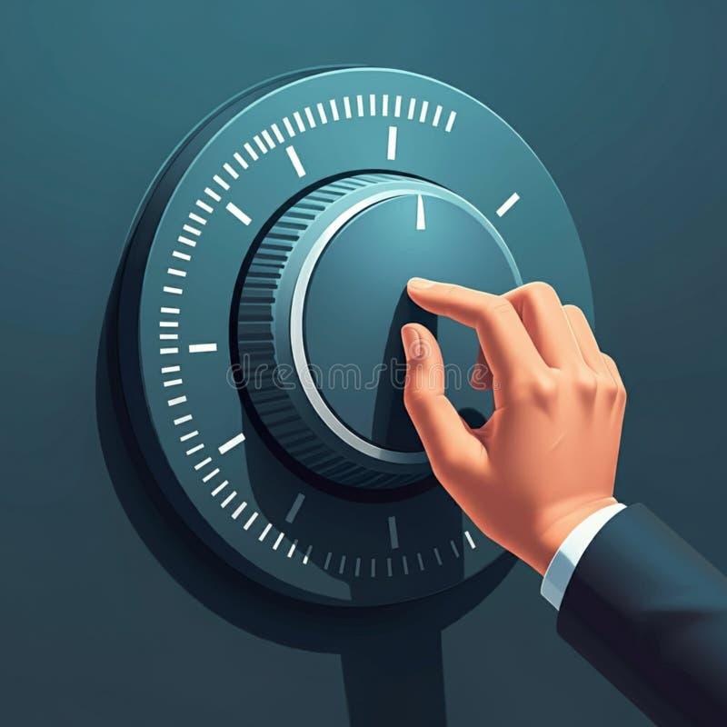 AIGenerated Hand Adjusting Rounded Square Dial with Scale - Teal Grid Background royalty free illustration