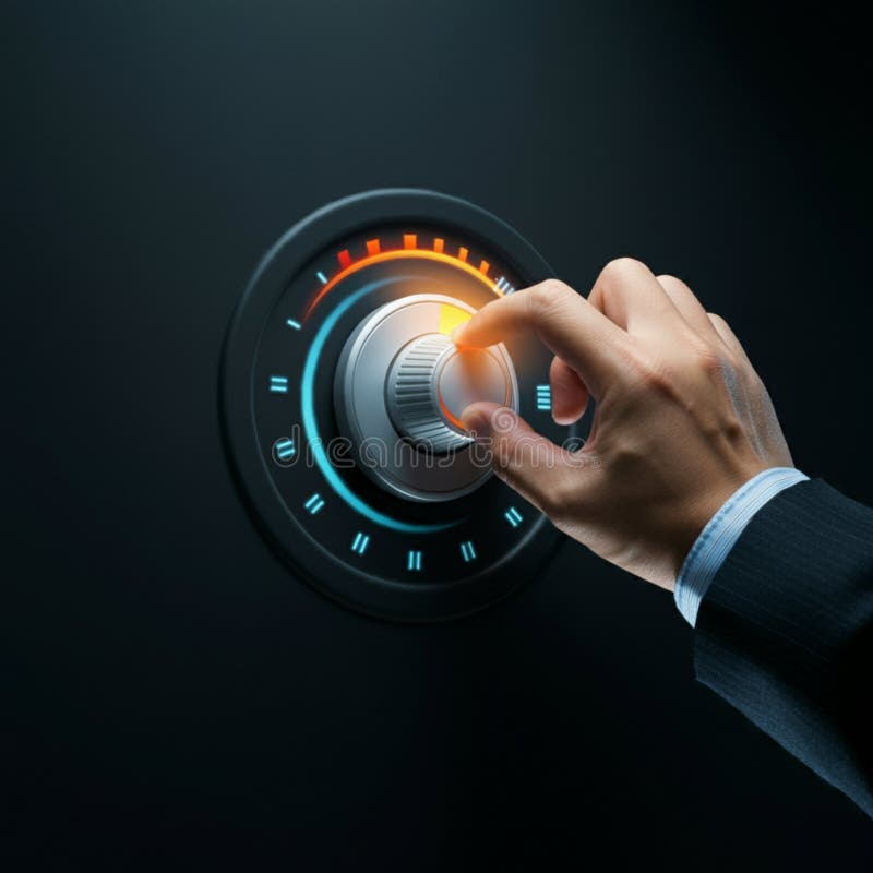 AIGenerated Hand Adjusting Rounded Square Dial with Scale - Teal Grid Background stock illustration
