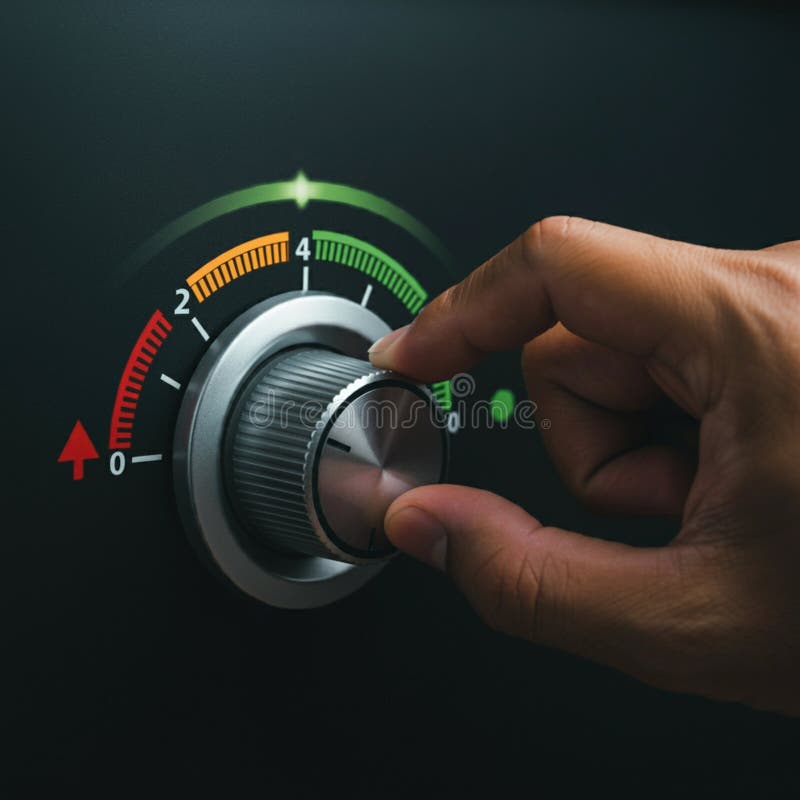 AIGenerated Hand Adjusting Rounded Square Dial with Scale - Teal Grid Background royalty free illustration