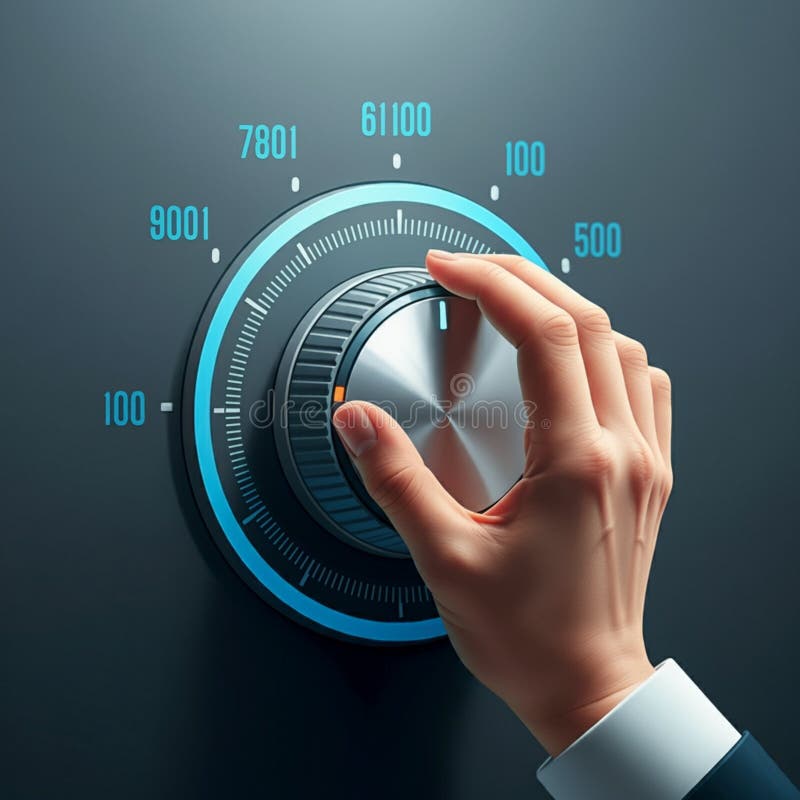 AIGenerated Hand Adjusting Rounded Square Dial with Scale - Teal Grid Background royalty free illustration