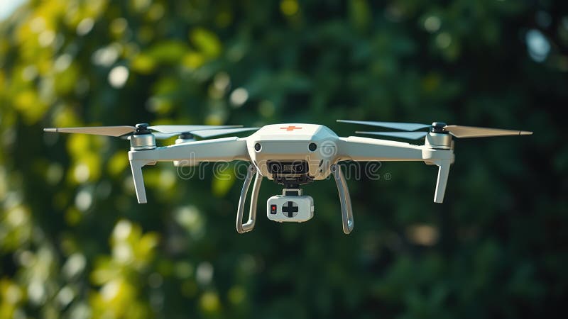 AIGenerated Image Medical Drone dostarcza krytyczne pierwsze dostawy pomocy do lokalizacji zdalnych w łagodnym środowisku ekologic ilustracji
