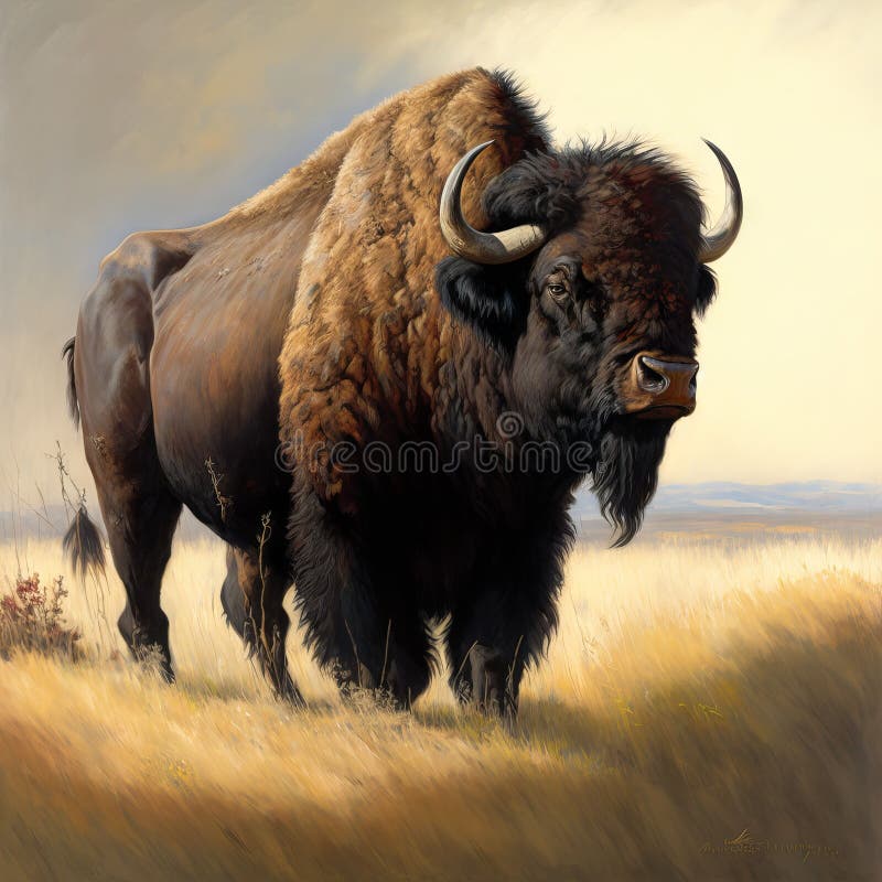 Aigenererad illustration av en bison i ett fält royaltyfri illustrationer