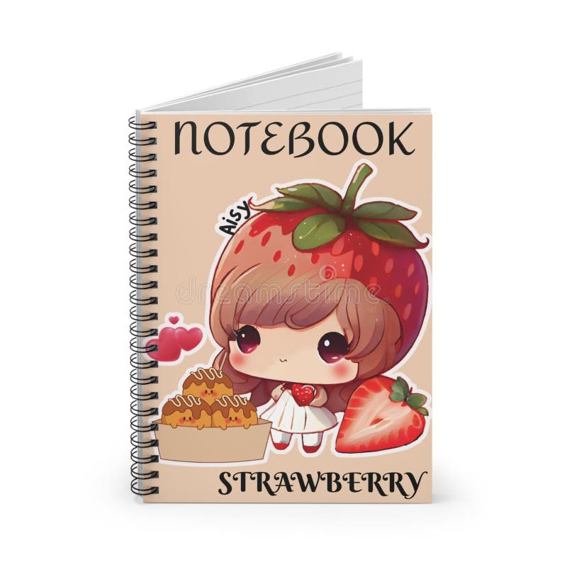 AIgenerierte Abbildung eines Notebooks mit Design eines Erdbeermädchens stock abbildung