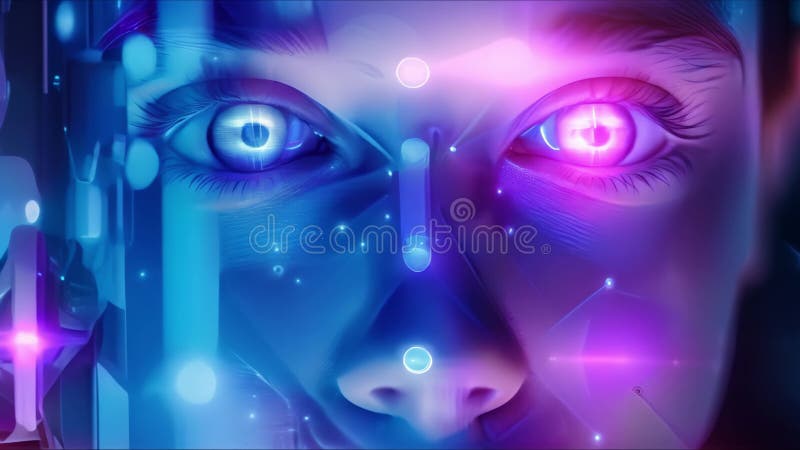 Aigenerierte Illustration einer Frau Augen mit violett und rosa digital mit verschiedenen Augen Lichter vektor abbildung