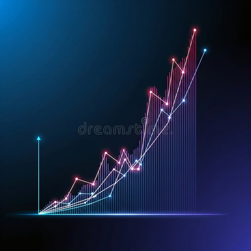 AIGeneristic Crescita Chart con Neon Lines e Glowing Data Points in a Dark Abstract Background royalty illustrazione gratis