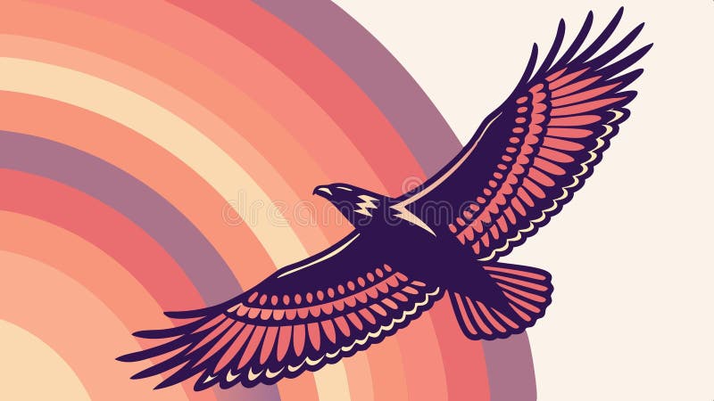 Aigle majestueux planant dans le ciel au-dessus d'un arc-en-ciel vibrant, conception vectorielle, IA générative illustration stock