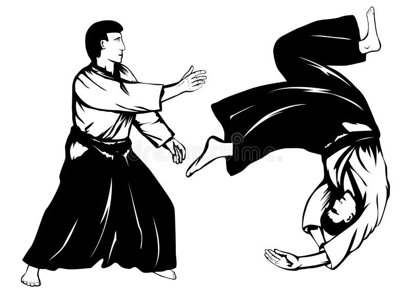 Vector illustration two aikidokas carry out a throw