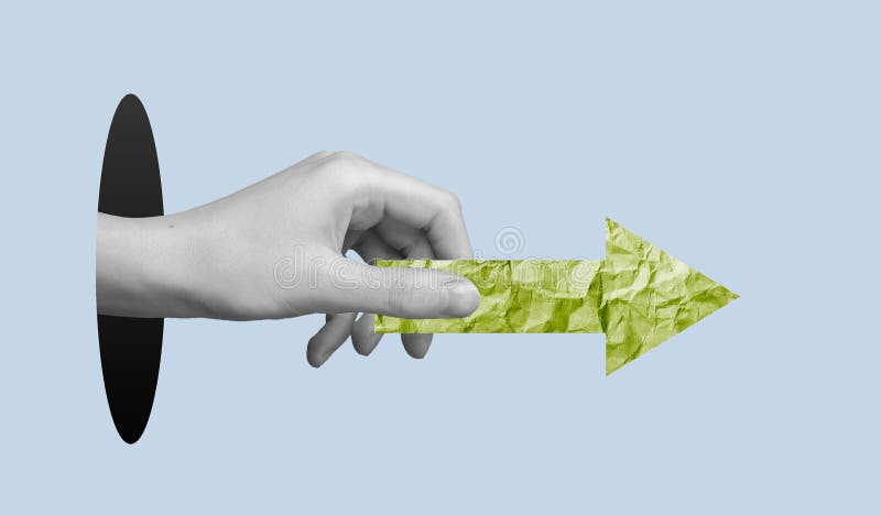 Aim and direction shown with hand pointing towards target. Focused on goal, ambition, and resolution stock photo