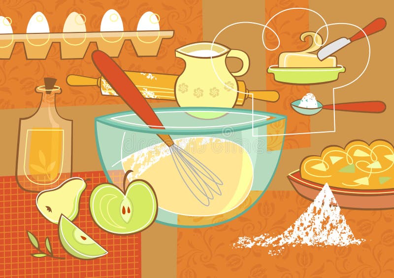 Ainda vida com fontes do cozimento ilustração royalty free Ainda vida com fontes do cozimento ilustração royalty free